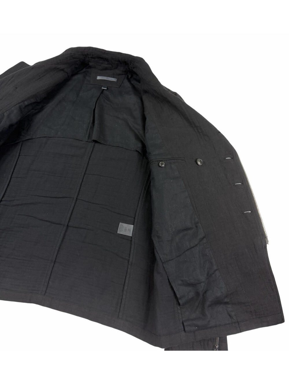 John Varvatos Modern Military Moto Pea Coat Cotton Linen Black Size 46 EU - Picture 6 of 9